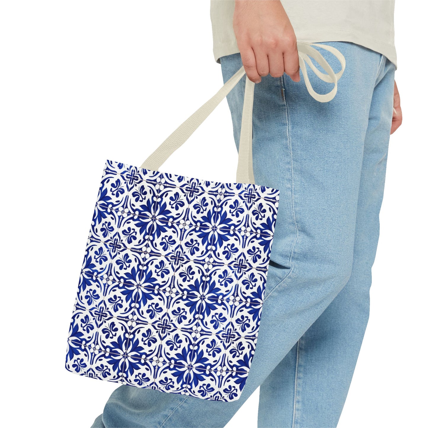Blue Moroccan Tile Tote Bag - All-Over Print Patterned Market Tote
