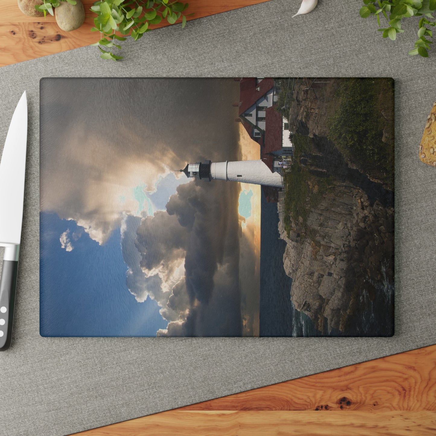 Coastal Lighthouse Glass Cutting Board - Kitchen Decor, Beach House Gift, Unique Cooking Gift, Home and Novelty, Coastal Kitchen Accessory