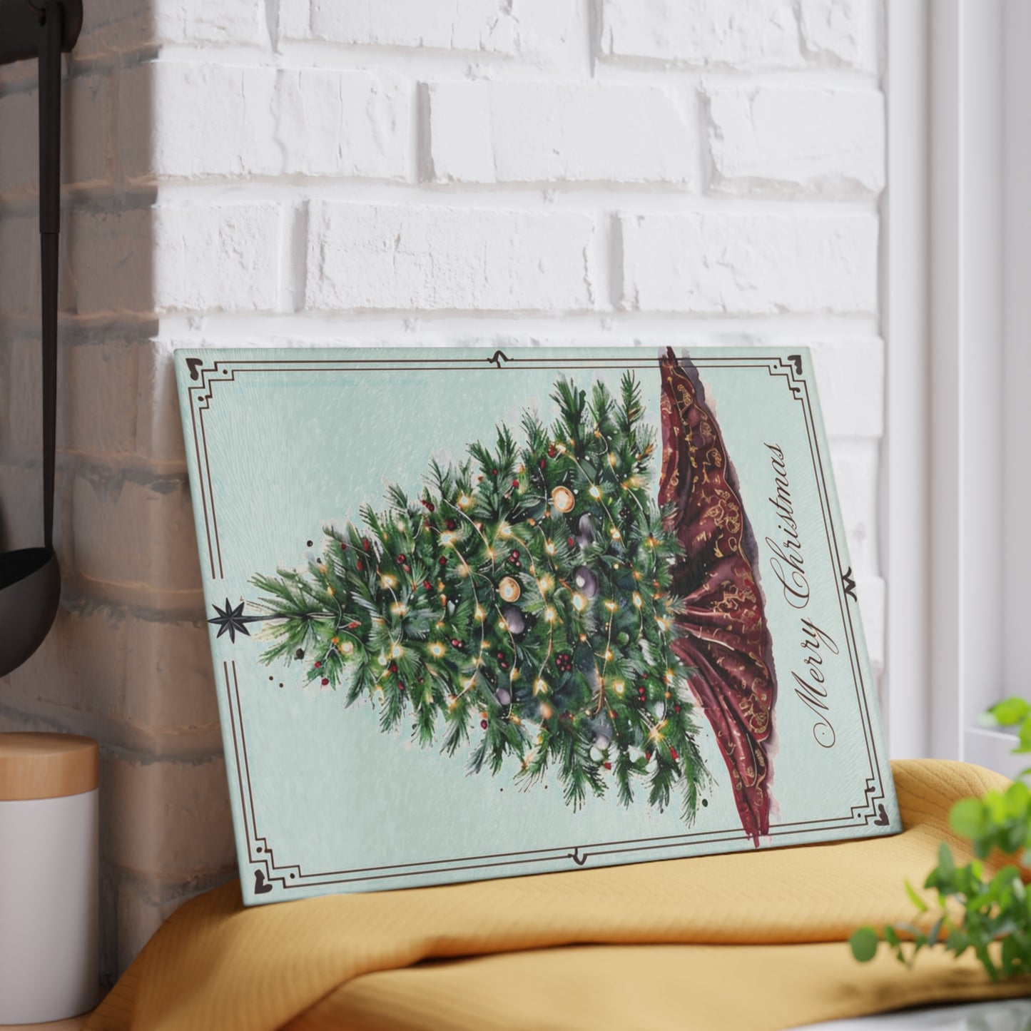 Christmas Tree Glass Cutting Board - Merry Christmas Holiday Kitchen Décor