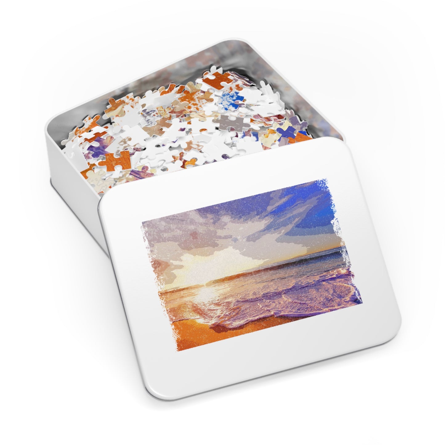 Beach Sunset Jigsaw Puzzle with Tin - Perfect for Family Nights, Gifts, Relaxation, and Home Decor