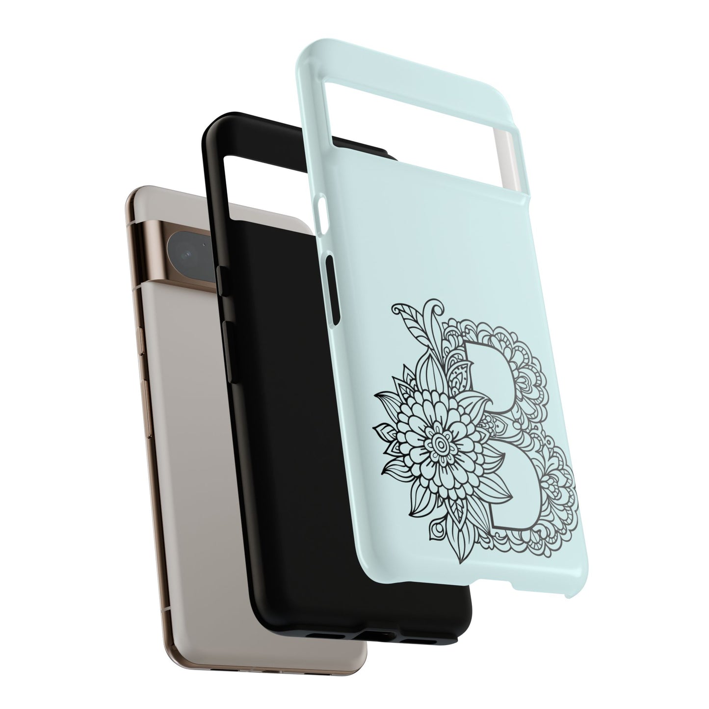 Personalized Tough Phone Case- Letter B, Floral Monogram Cell Phone Cover, Custom Protective Case, Unique Gift, Birthday, Graduation