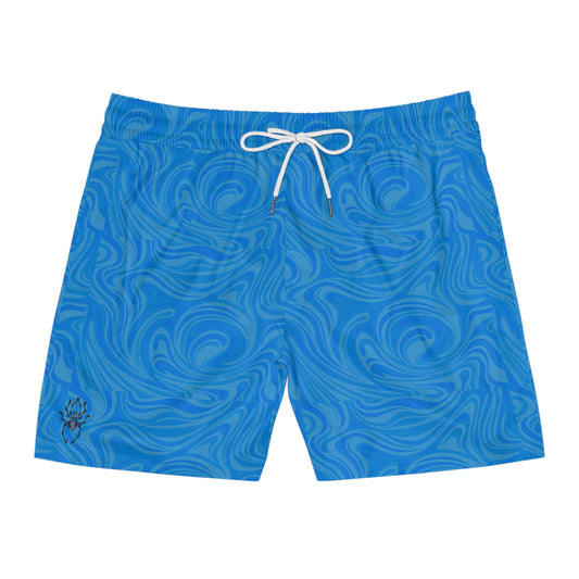 Aesthetic Wave Print Swim Shorts for Men, Beachwear, Vacation Style, Summer Essentials, Pool Party