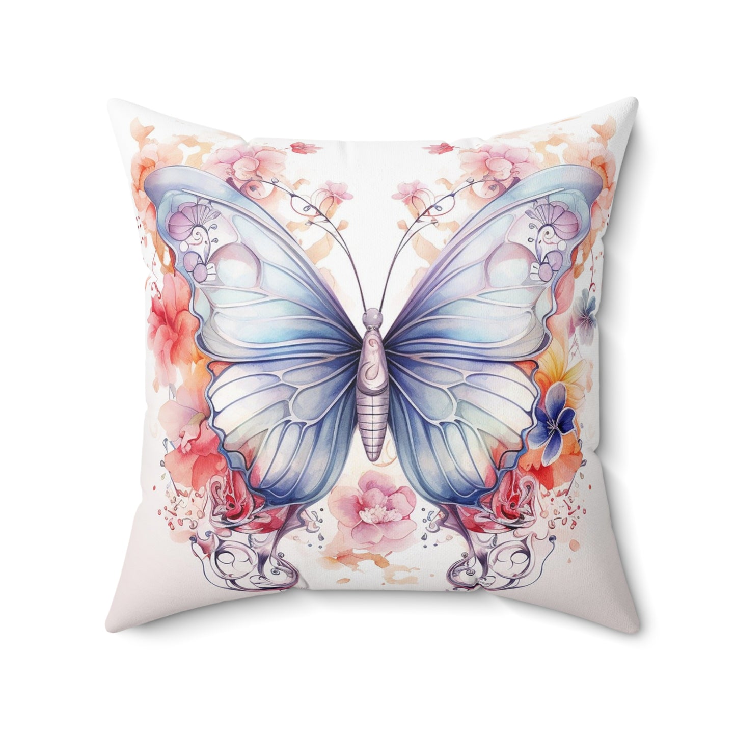 Butterfly Floral Square Pillow, Cozy Home Decor, Gift for Nature Lovers, Spring Decor, Butterfly Art Cushion