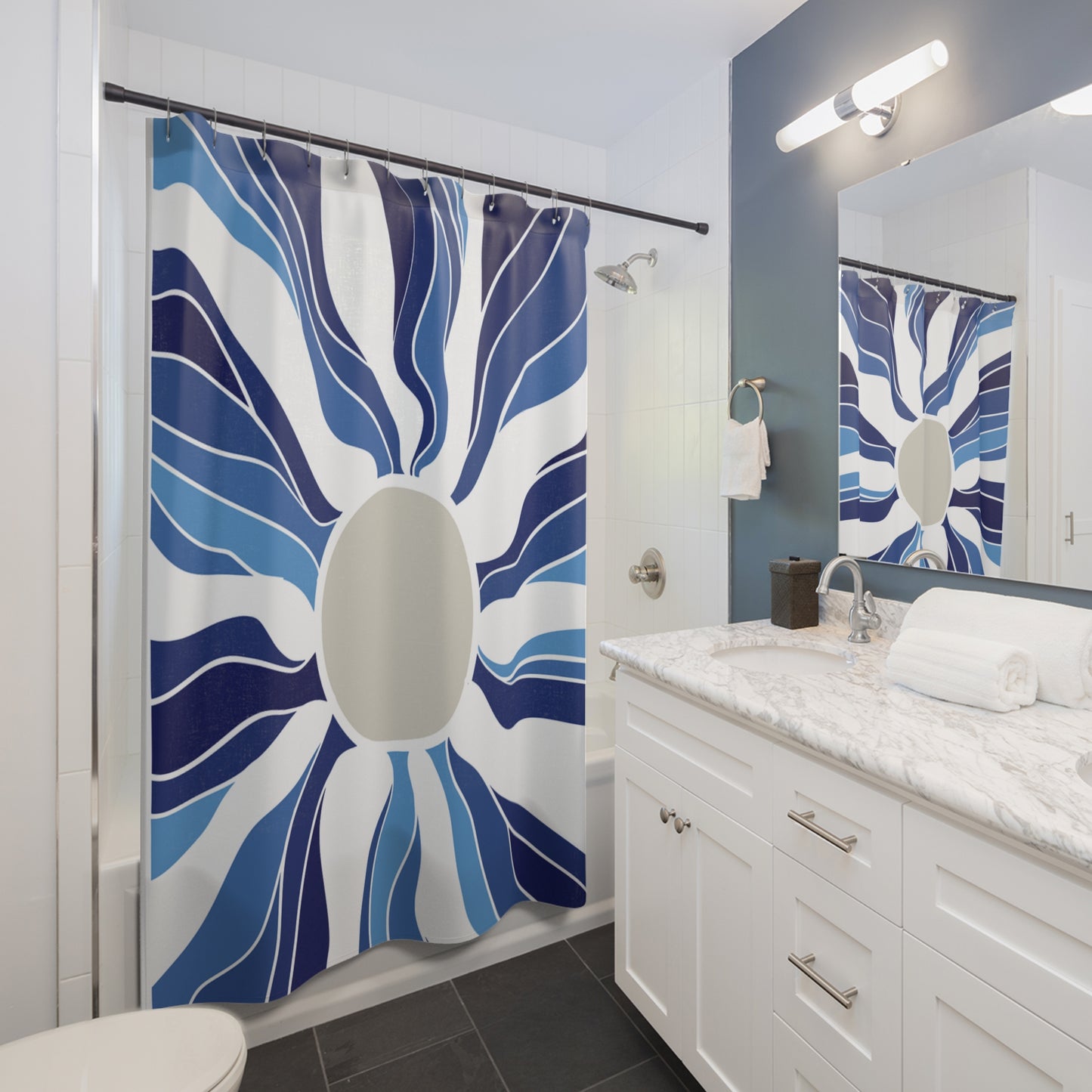 Elegant Blue Wave Shower Curtain, Modern Bathroom Decor, Ocean Theme Bath Accessory, Nautical Home Style, Gift Idea for Beach Lovers