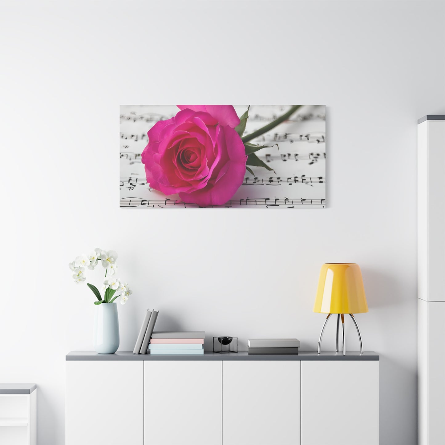 Stretched Canvas Art Print, Classic Rose on Sheet Music, Floral Wall Decor, Home Decoration, Gift for Music Lovers