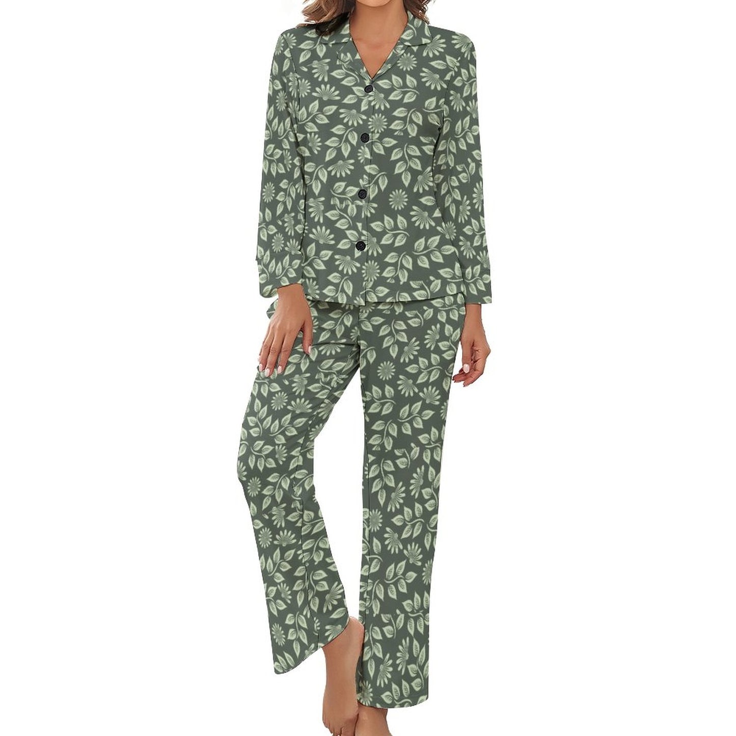 V-Neck Women Night Wear Suit DTZ Green Ivy
