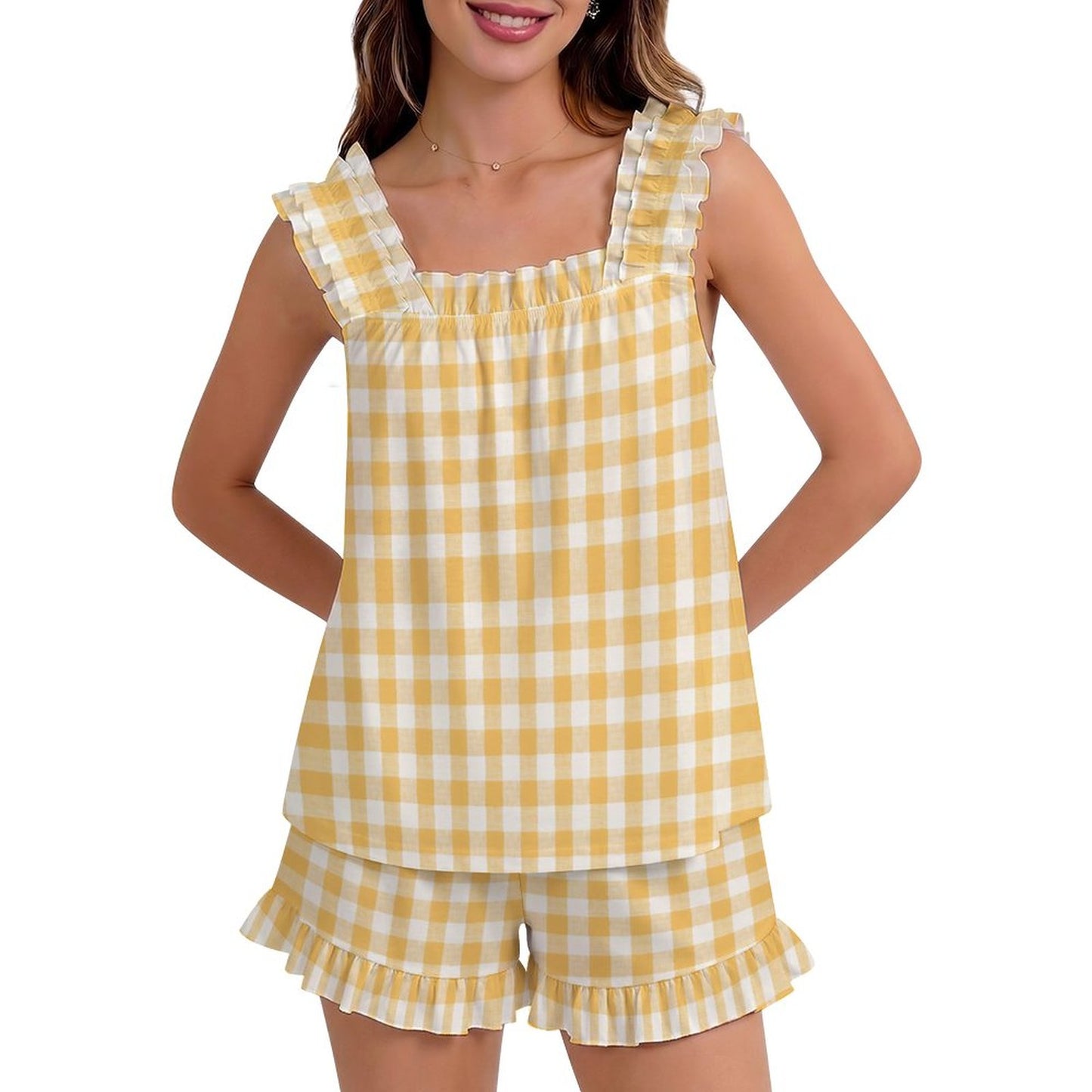 Ruffled Pajama Set Yellow Stripes
