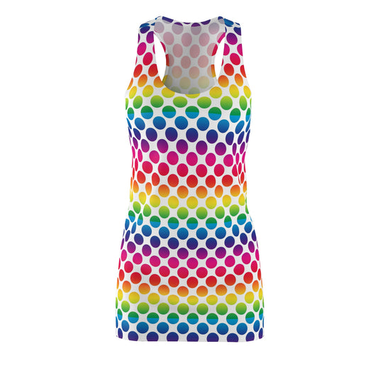 Rainbow Polka Dot Women's Racerback Dress, Colorful Summer Dress, Casual Wear, Festival Outfit, Beach Cover-Up, Gift for Her