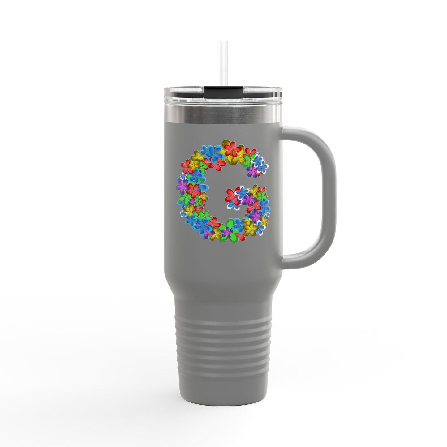 Vibrant Floral Insulated Travel Mug, Perfect for On-the-Go- Letter G