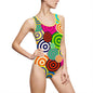 Vibrant Women's One-Piece Swimsuit with Colorful Circle Design, Summer Swimwear, Pool Party Outfit, Beachwear, Summer Fashion
