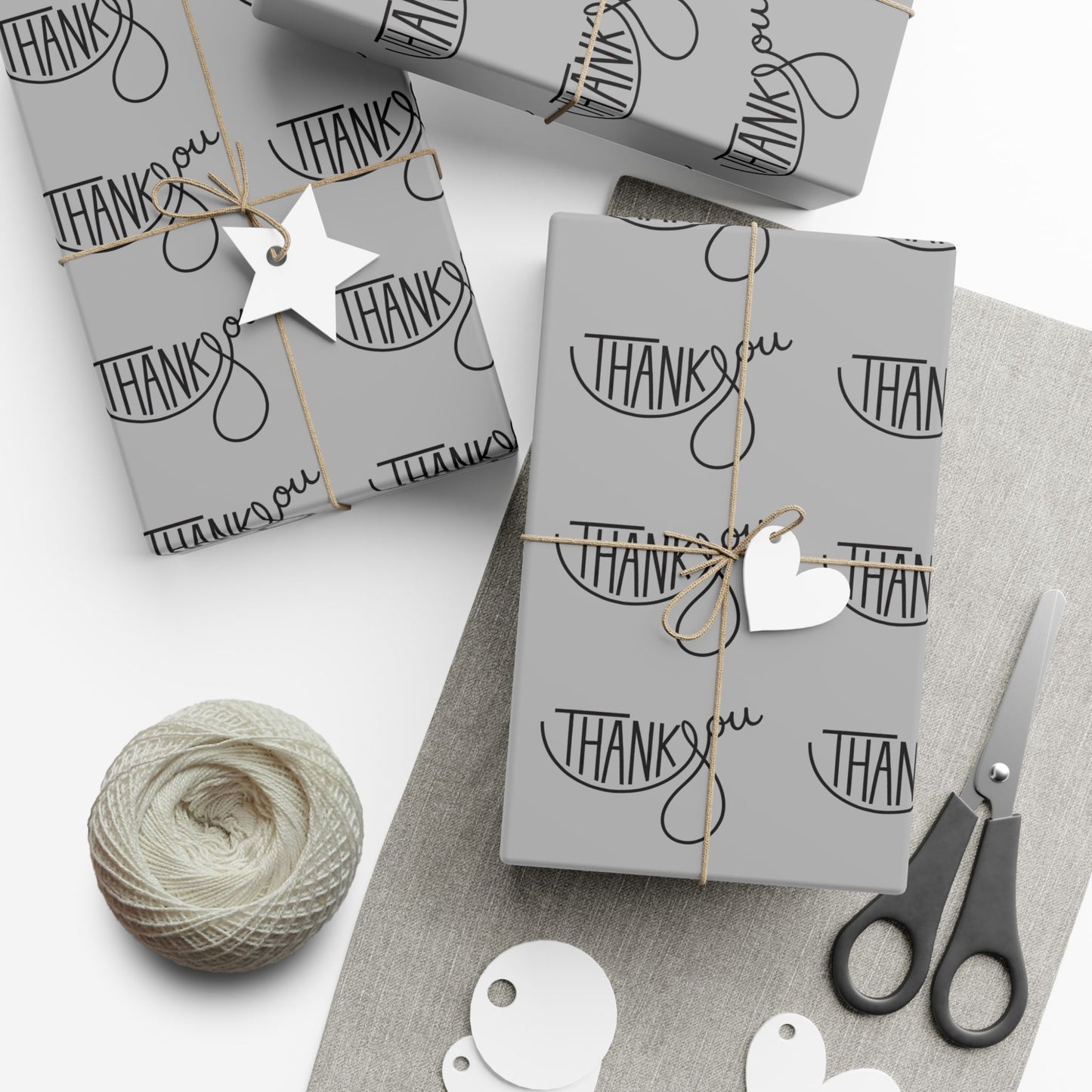 Gift Wrap Paper — 'Thank You' Patterned Wrapping Paper (Gray)