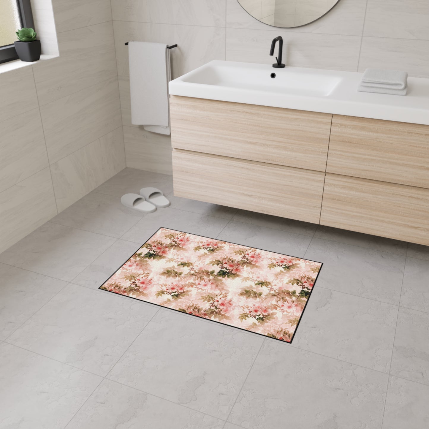 Floral Vintage Heavy-Duty Floor Mat — Pink Rose Garden Rug