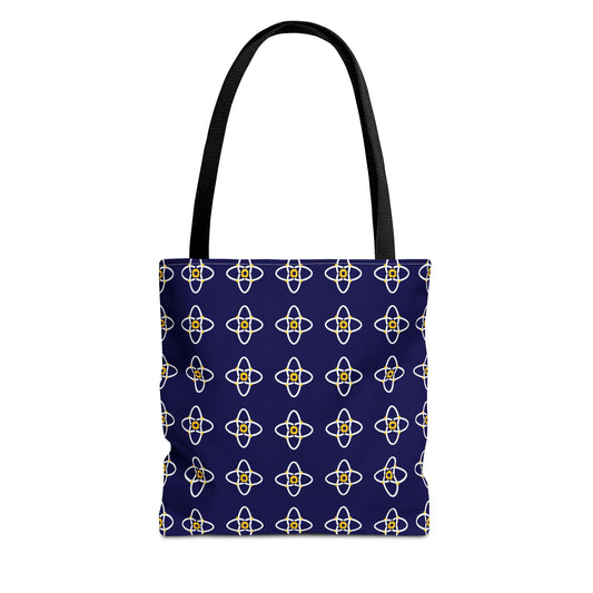 Navy Geo Floral Pattern Tote Bag — Reusable Everyday Shopping Tote