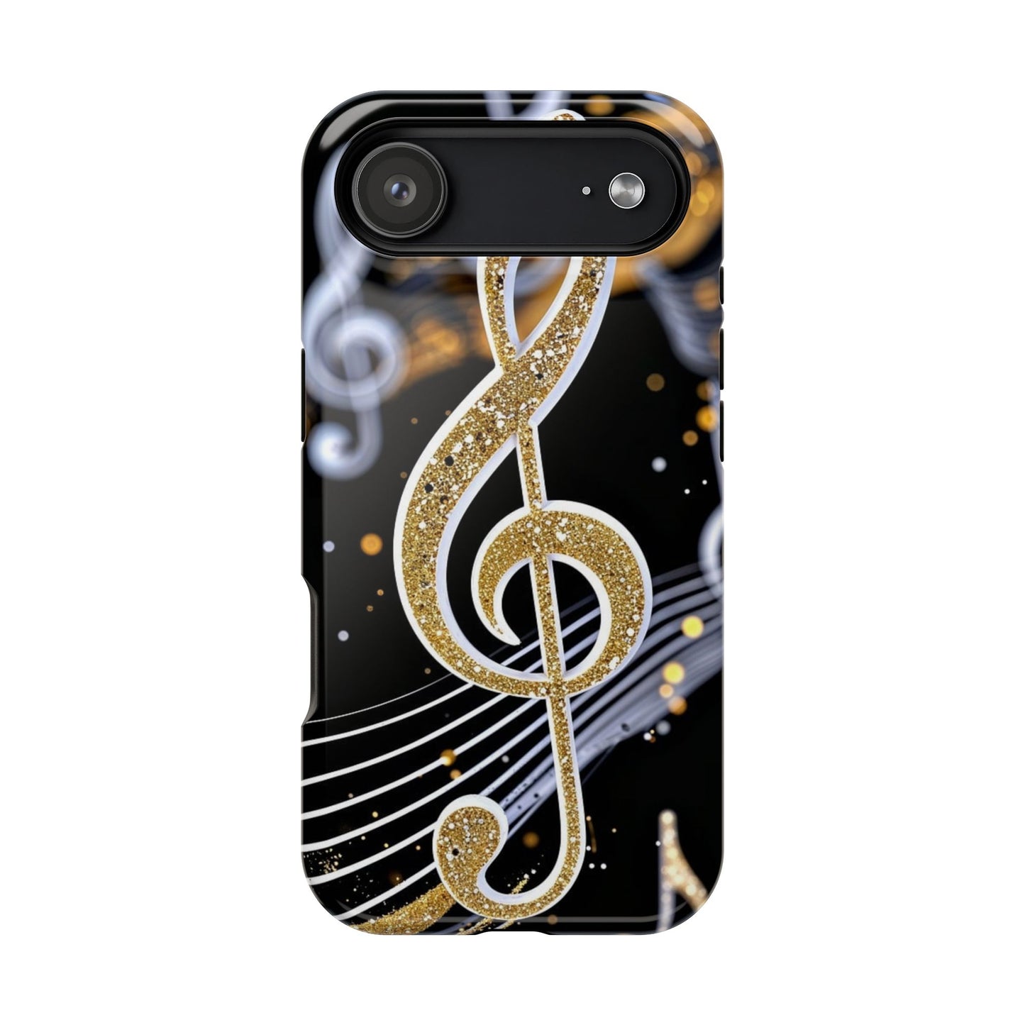 Music Notes Magnetic Impact-Resistant Phone Case — Gold Treble Clef Design