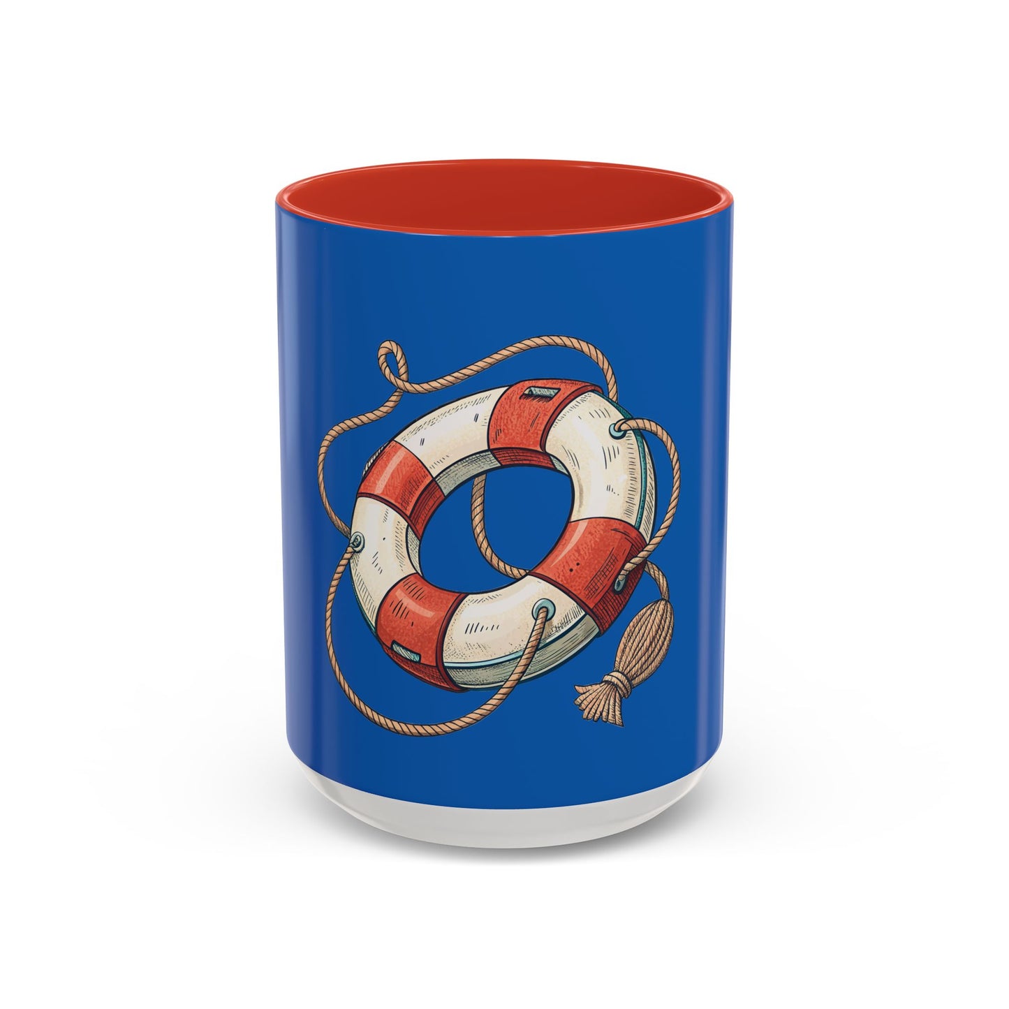 Lifesaver Accent Coffee Mug - Nautical Gift, Beach Decor, Sailor's Coffee Cup, Ocean Lover Mug, Summer Vibes
