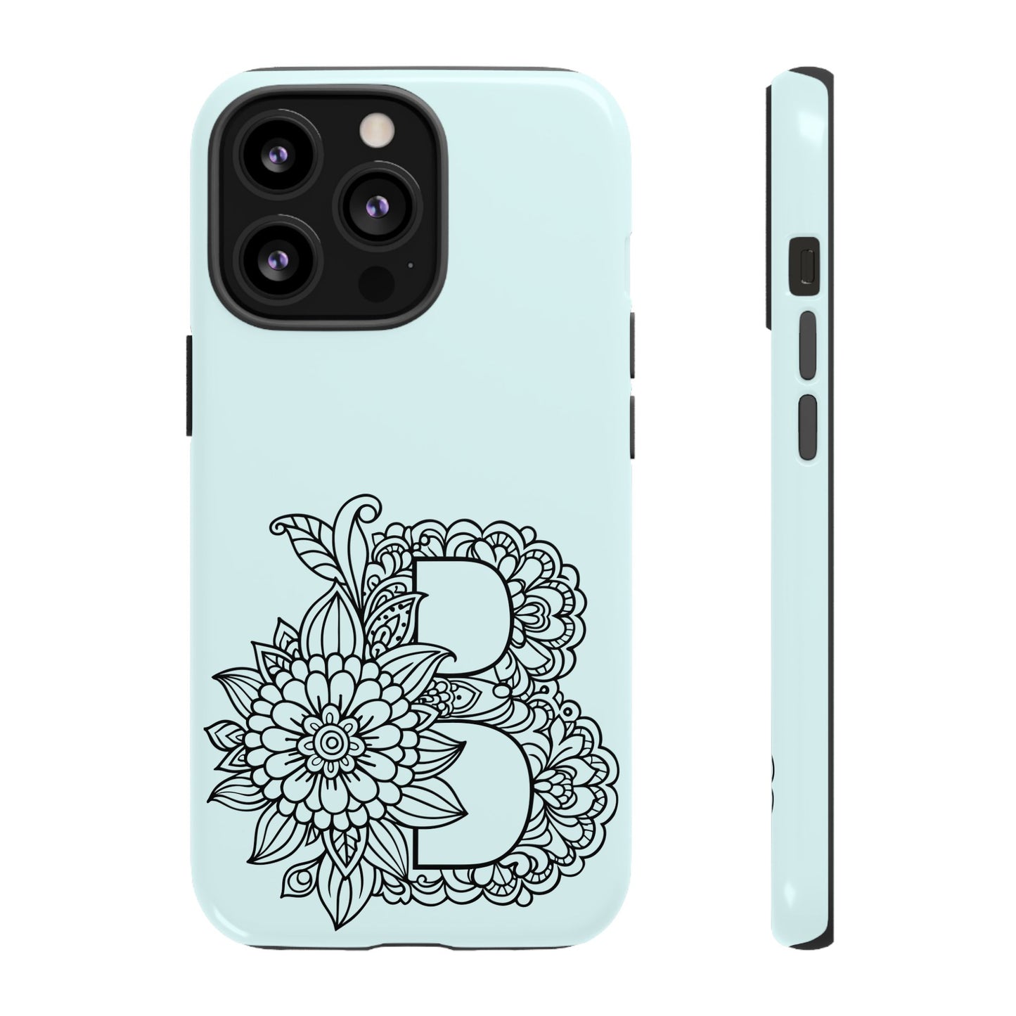 Personalized Tough Phone Case- Letter B, Floral Monogram Cell Phone Cover, Custom Protective Case, Unique Gift, Birthday, Graduation