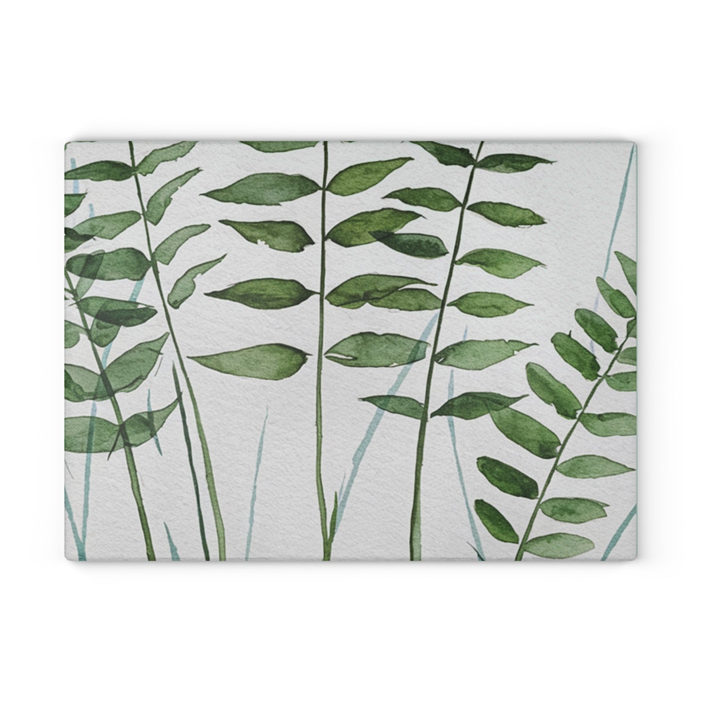 Glass Cutting Board - Green Watercolor Ferns Kitchen Prep Board