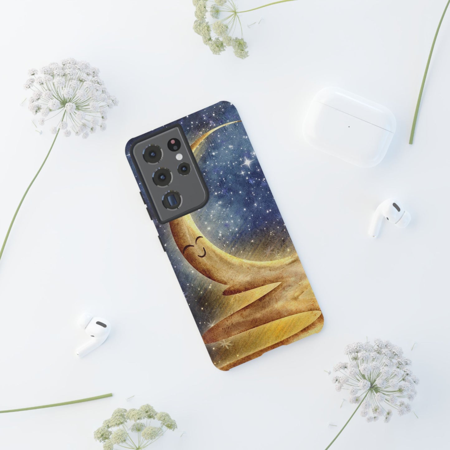 Moonlit Smile Phone Case — Starry Night Crescent Moon iPhone Cover