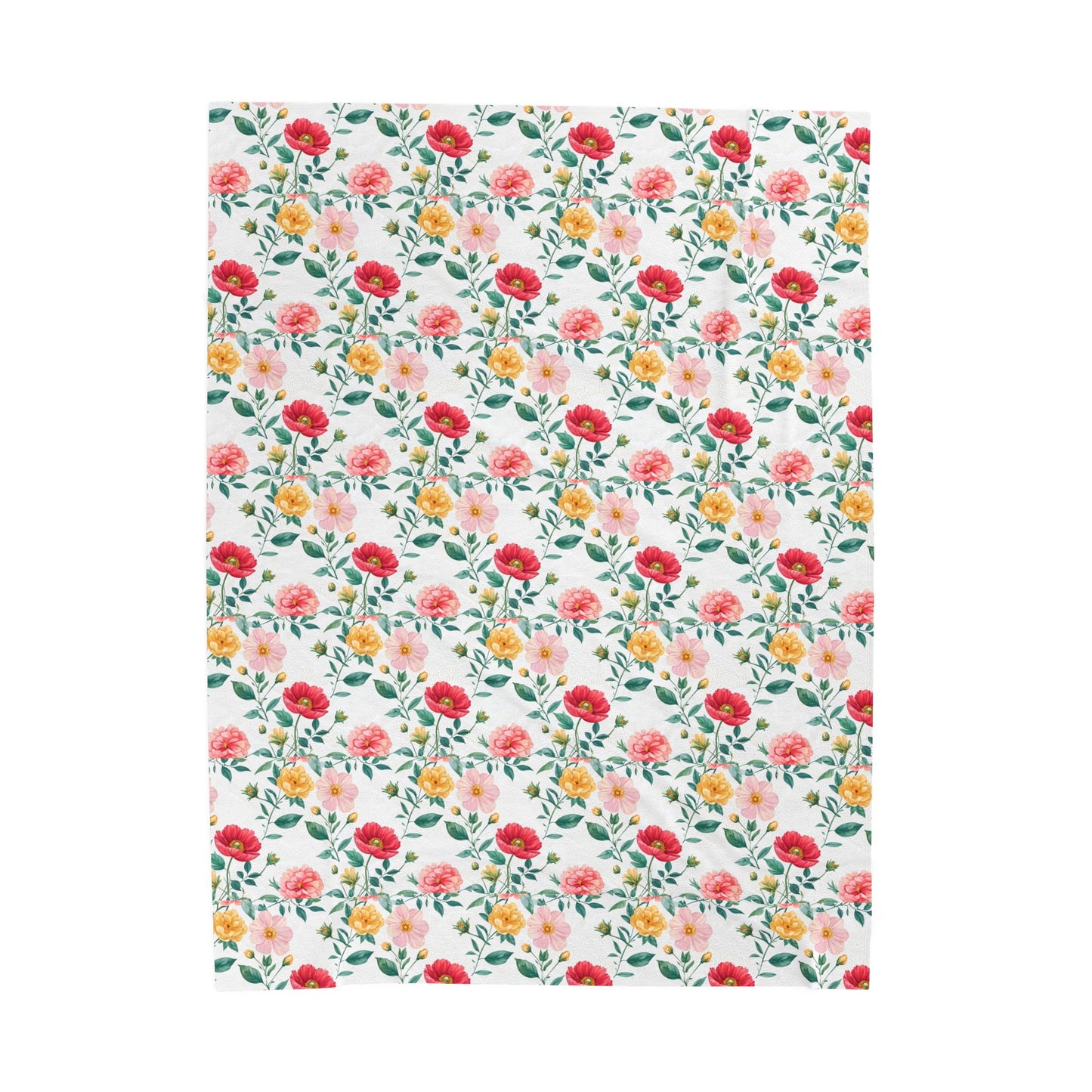 Floral Velveteen Plush Blanket — Pink & Yellow Rose Pattern