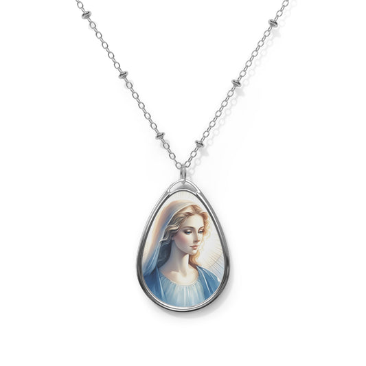 Elegant Religious Oval Necklace, Virgin Mary Jewelry, Spiritual Gift, Faith Pendant, Blessing Accessory, Holy Necklace