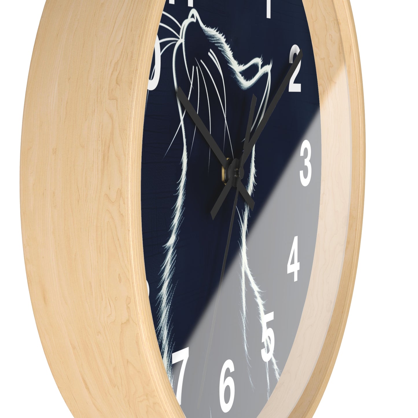 Moonlit Cat Wall Clock | Night Sky Silhouette, Minimal Numerals