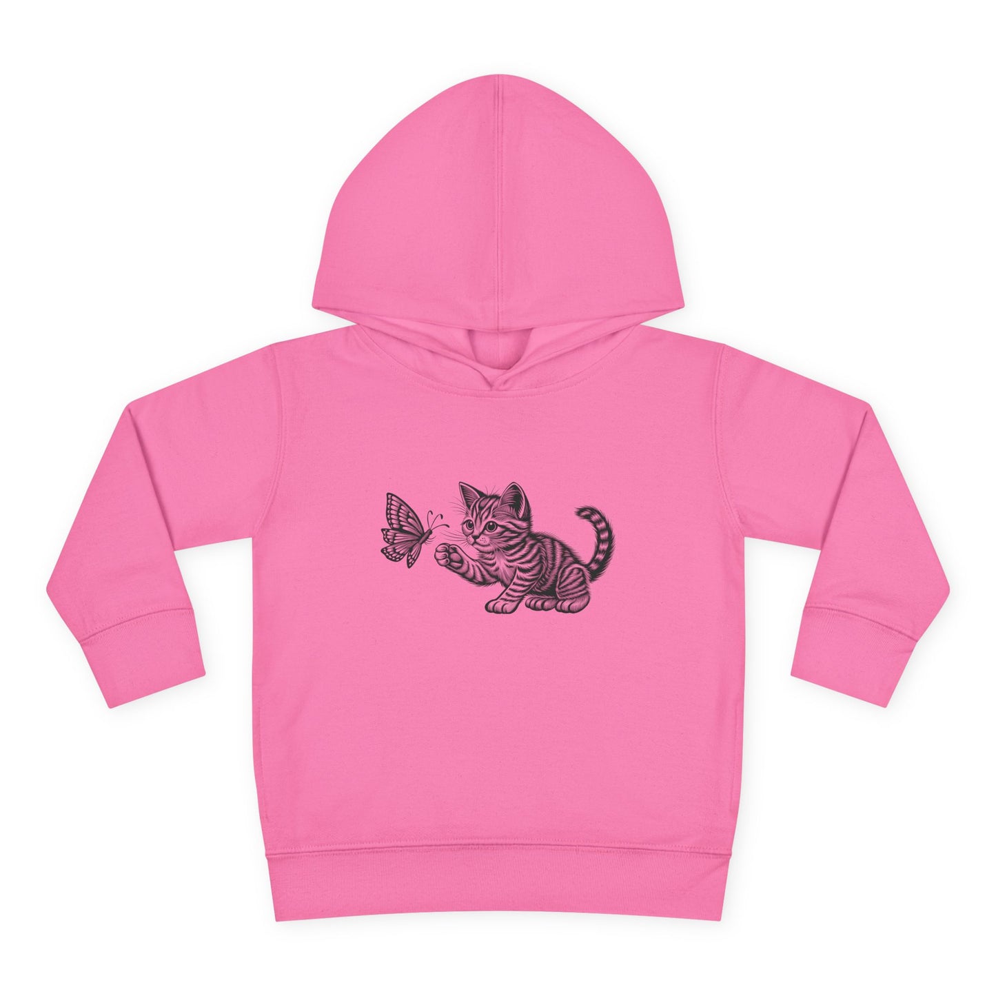 Cute Cat and Butterfly Toddler Hoodie, Toddler Pullover, Kids Fleece Hoodie, Animal Lover Gift, Playtime Pullover