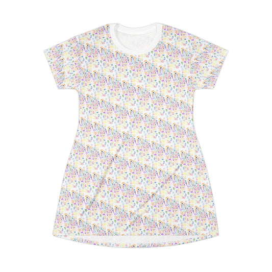 Colorful AOP T-Shirt Dress for Casual Summer Vibes, Cute Lounge Wear, Vacation Outfit, Festival Fashion, Gift Idea for Teens