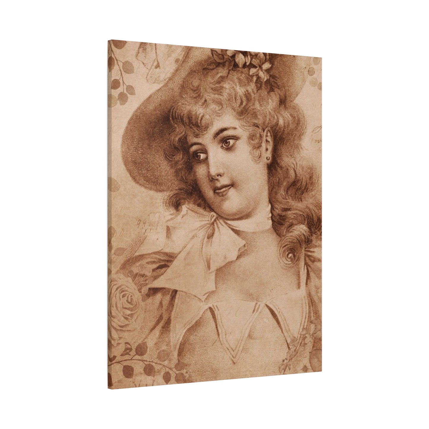 Vintage Sepia Portrait Canvas — Romantic Victorian Lady Matte Wall Art