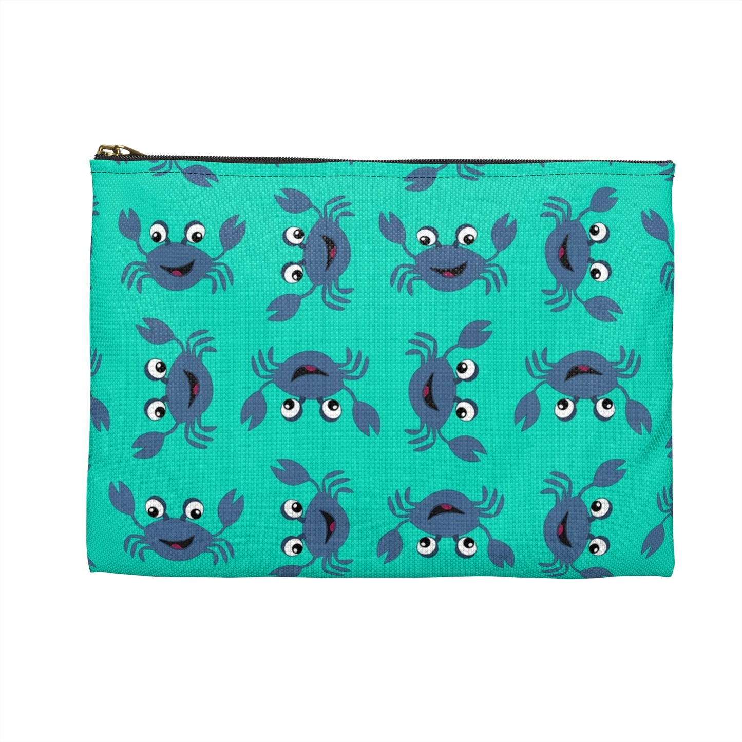 Cute Crab Accessory Pouch, Fun Cosmetic Bag, Beach Accessory, Gift for Crab Lovers, Teal Crab Print Pouch, Summer Essentials