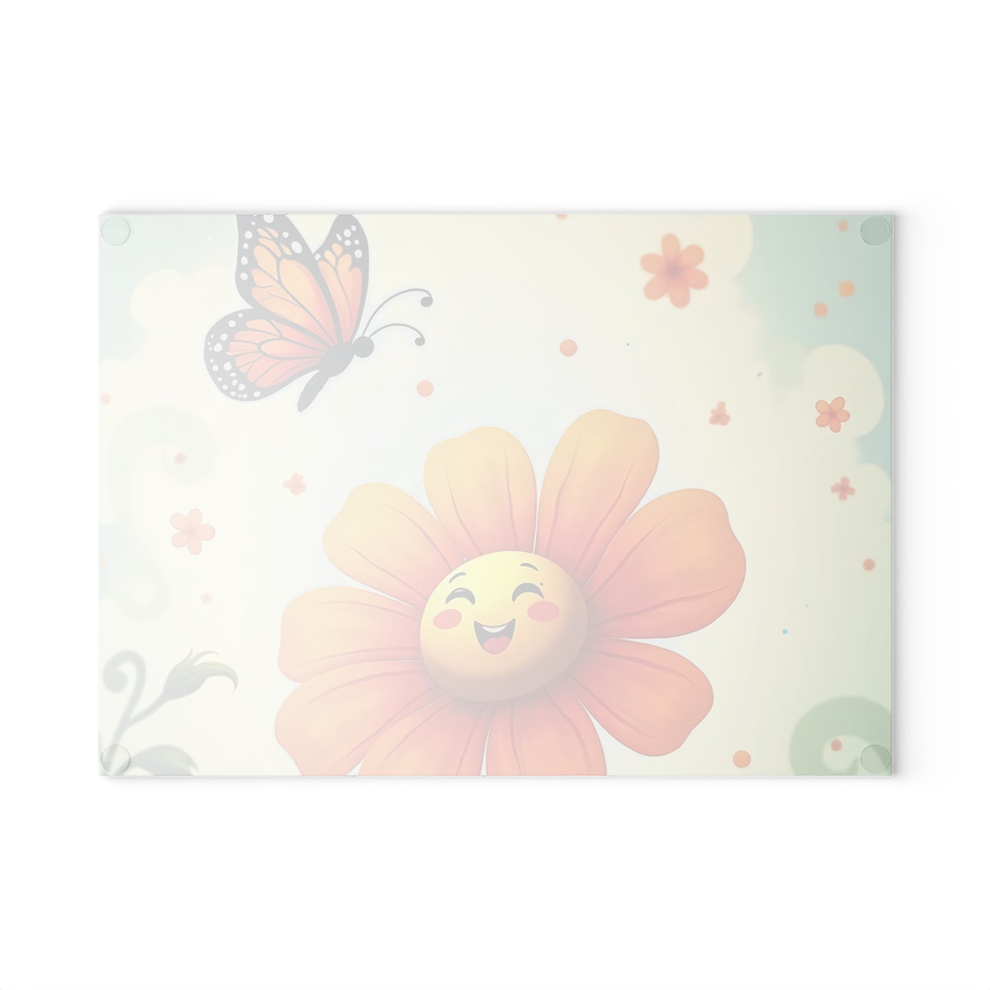 Cheerful Floral Glass Cutting Board, Kitchen Decor, Gift for Home, Cooking Accessory, Butterfly Artwork, Spring Inspired