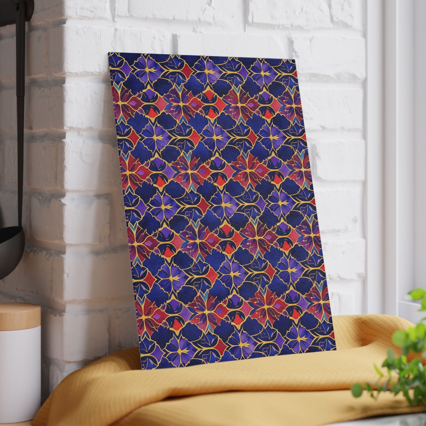 Glass Cutting Board — Vibrant Floral Tile Pattern Decorative Kitchen Board