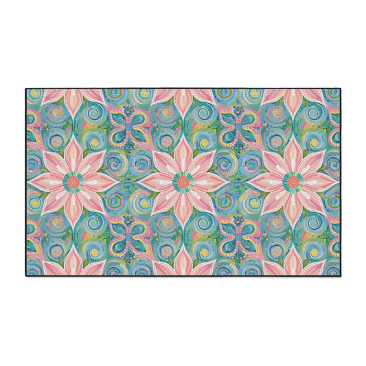 Floral Kaleidoscope Heavy-Duty Floor Mat — Pink Petal Outdoor/Entry Rug