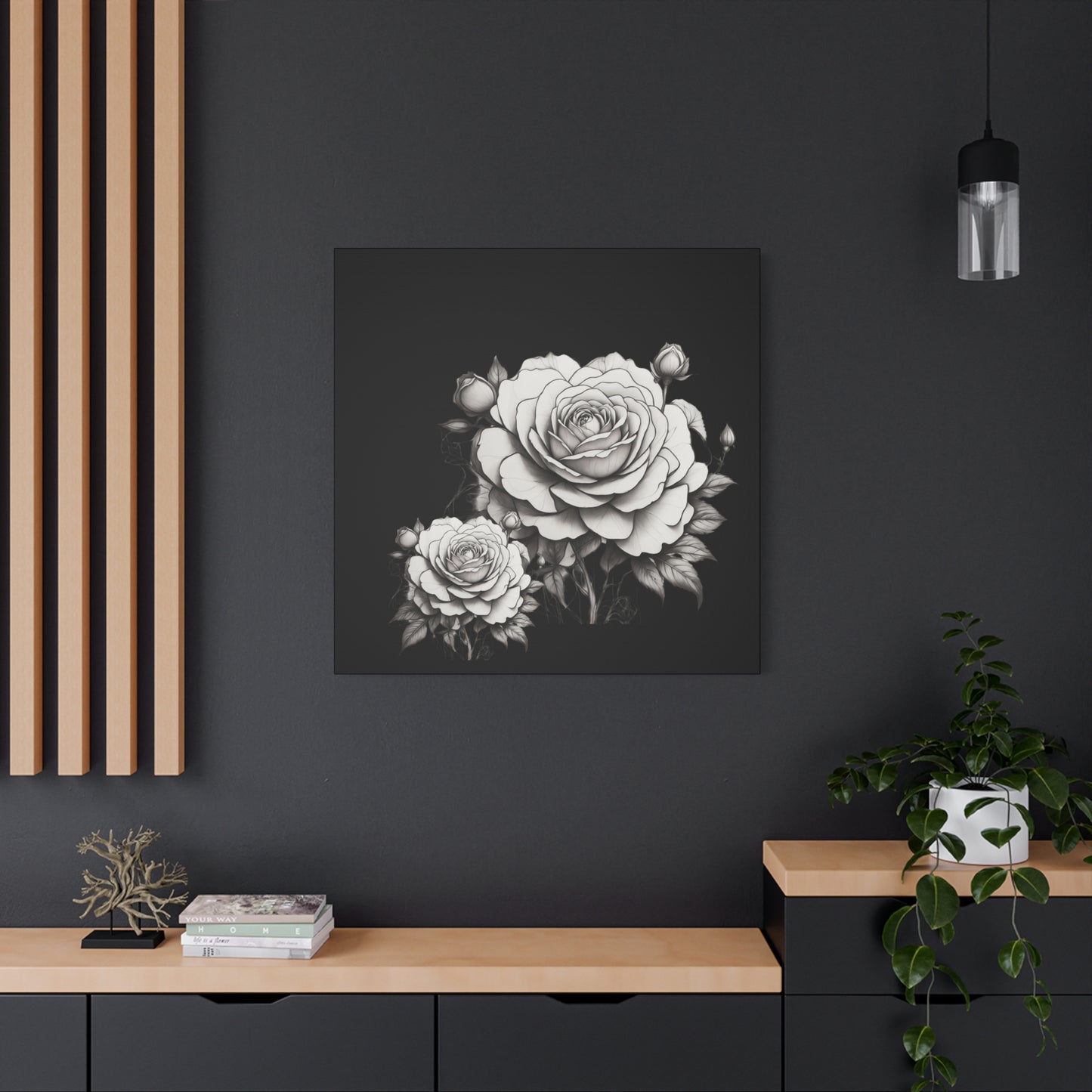 Monochrome Rose Canvas Print — Black & White Floral Wall Art