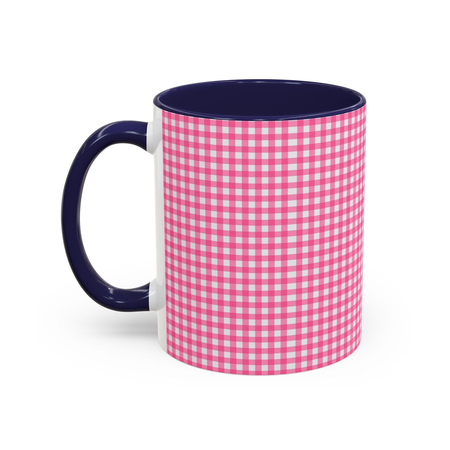 Pink Gingham Accent Coffee Mug, Cute Kitchen Decor, Gift for Coffee Lovers, Home Office Mug, Spring and Summer Vibes