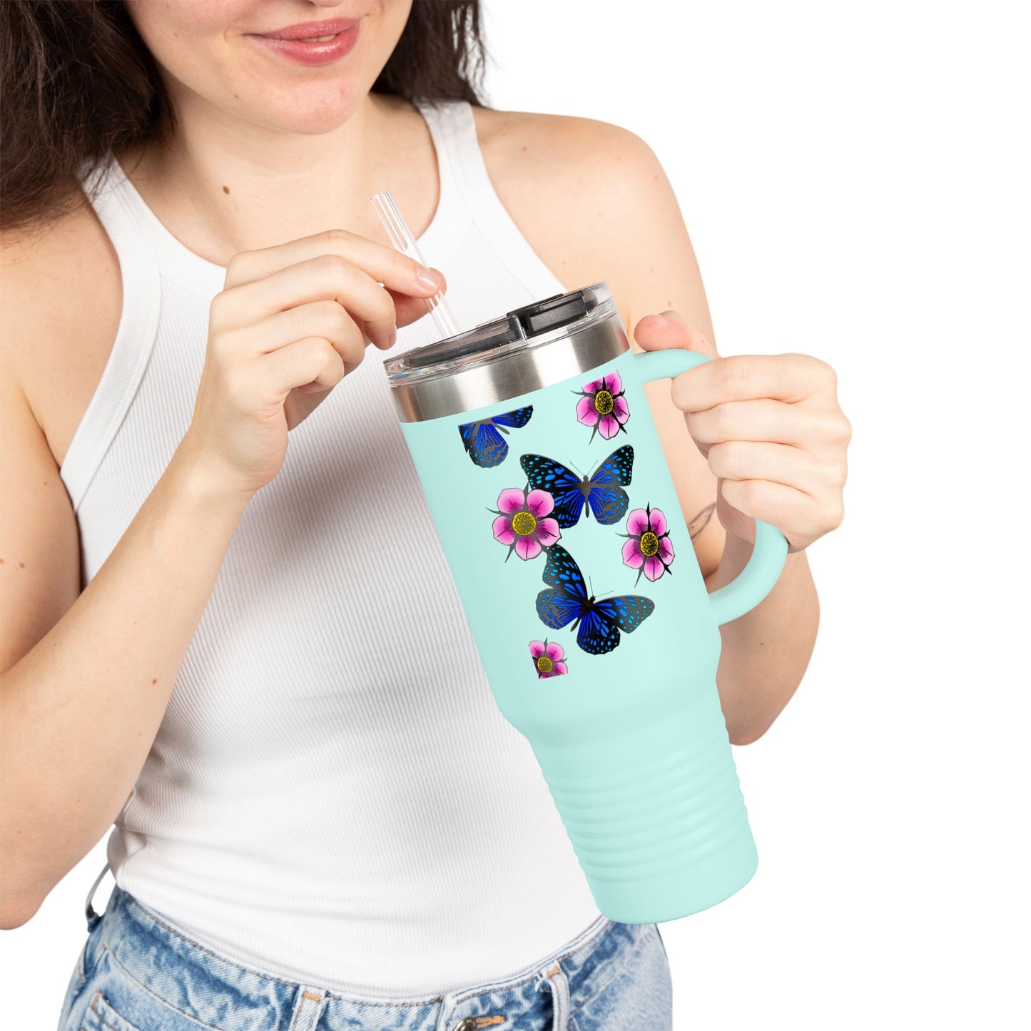 Floral Butterfly Insulated Travel Mug, 40oz - Perfect for Nature Lovers, On-the-Go Coffee, Outdoor Adventures, Birthday Gift, [...]