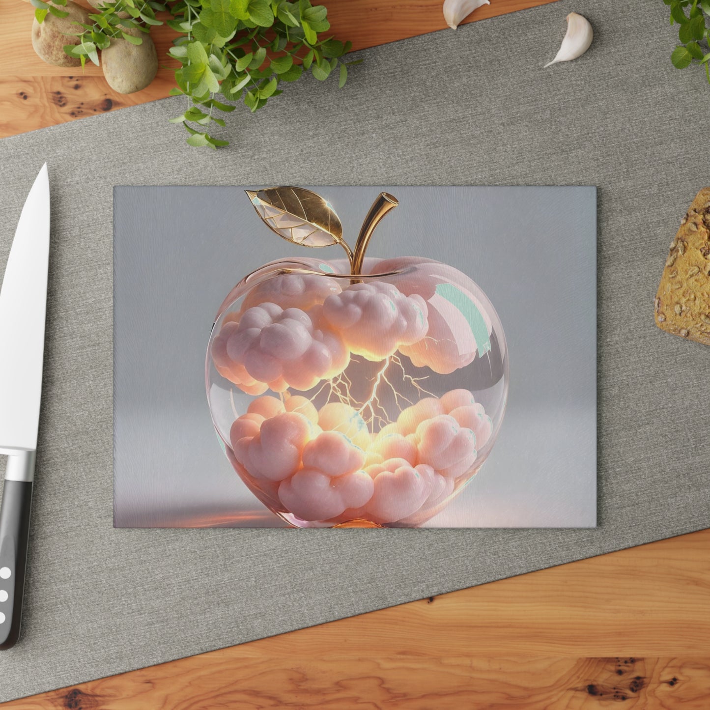 Artistic Glass Cutting Board with Apple Design, Unique Kitchen Decor, Gift for Foodies, Home Chef Accessory, Wedding Registry Essentials