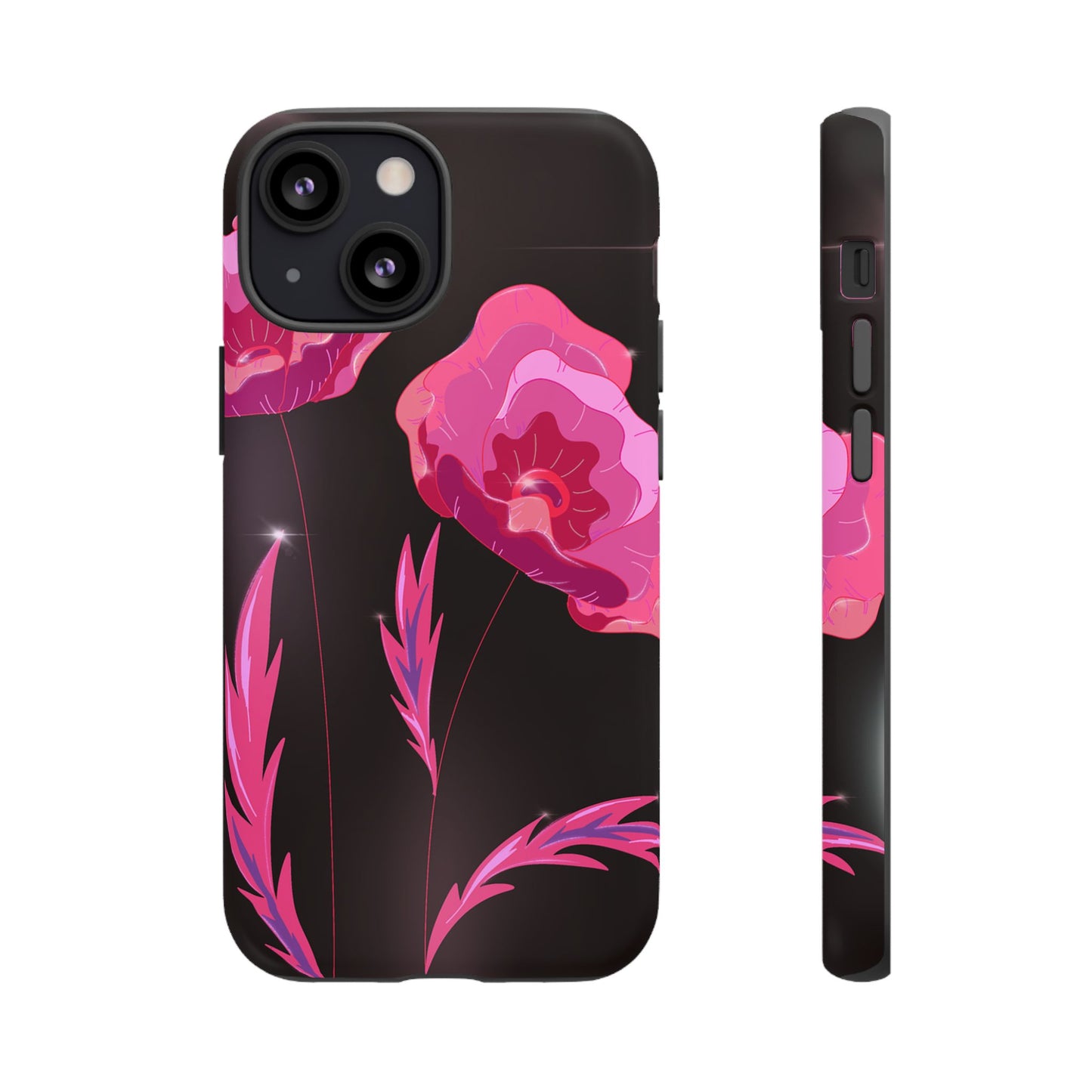 Floral iPhone Case | Tough Cases with Pink Poppy Design, Elegant Flower Phone Cover, Gift for Her, Spring Accessories, Chic Tech