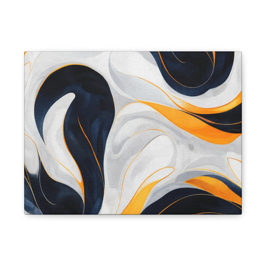 Abstract Fluid Art Matte Canvas Print — Navy, Gold & White Stretched Wall Art