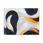 Abstract Fluid Art Matte Canvas Print — Navy, Gold & White Stretched Wall Art