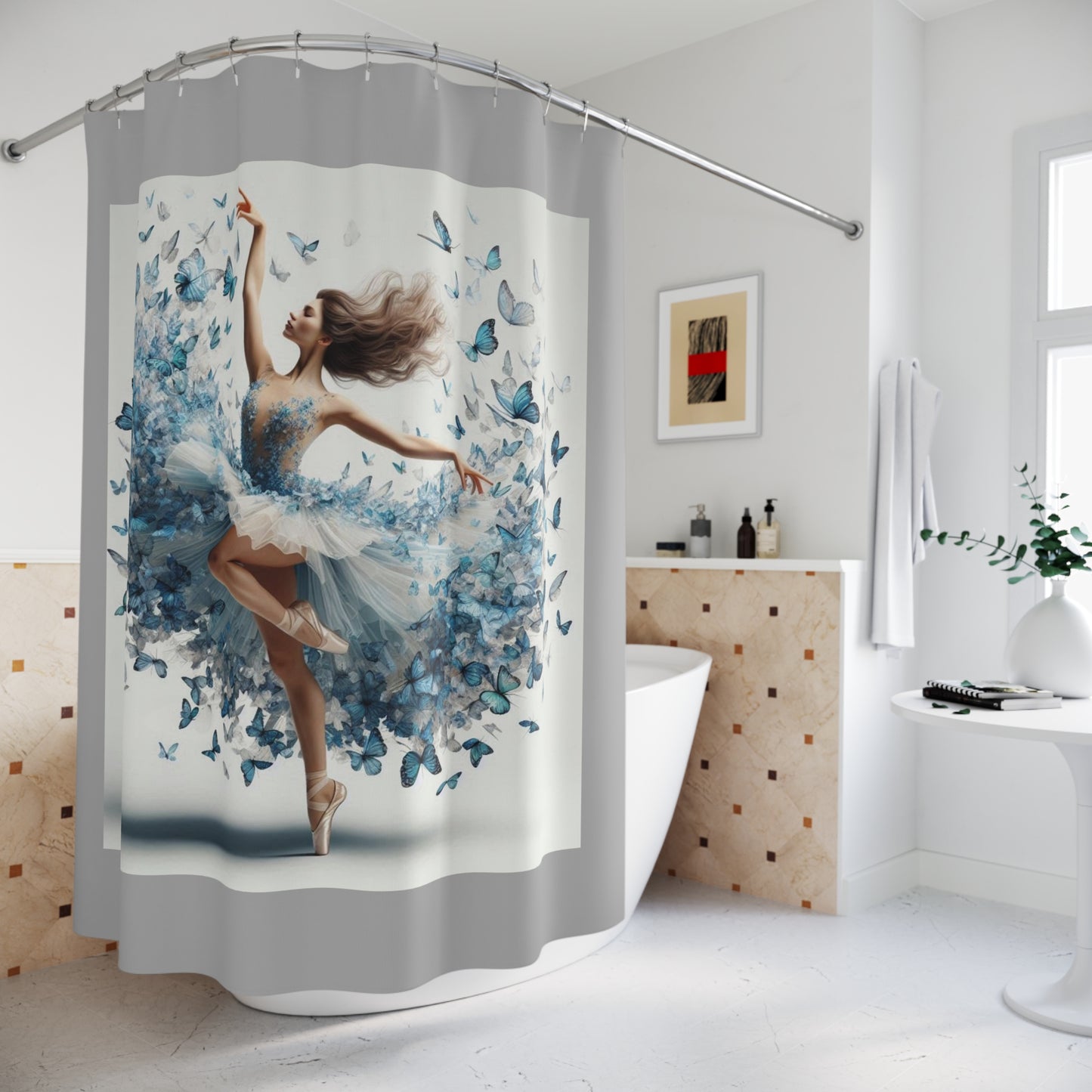 Butterfly Dance Shower Curtain, Elegant Home Decor, Bathroom Artwork, Gift for Dancers, Floral Theme, Modern Bathroom Accent