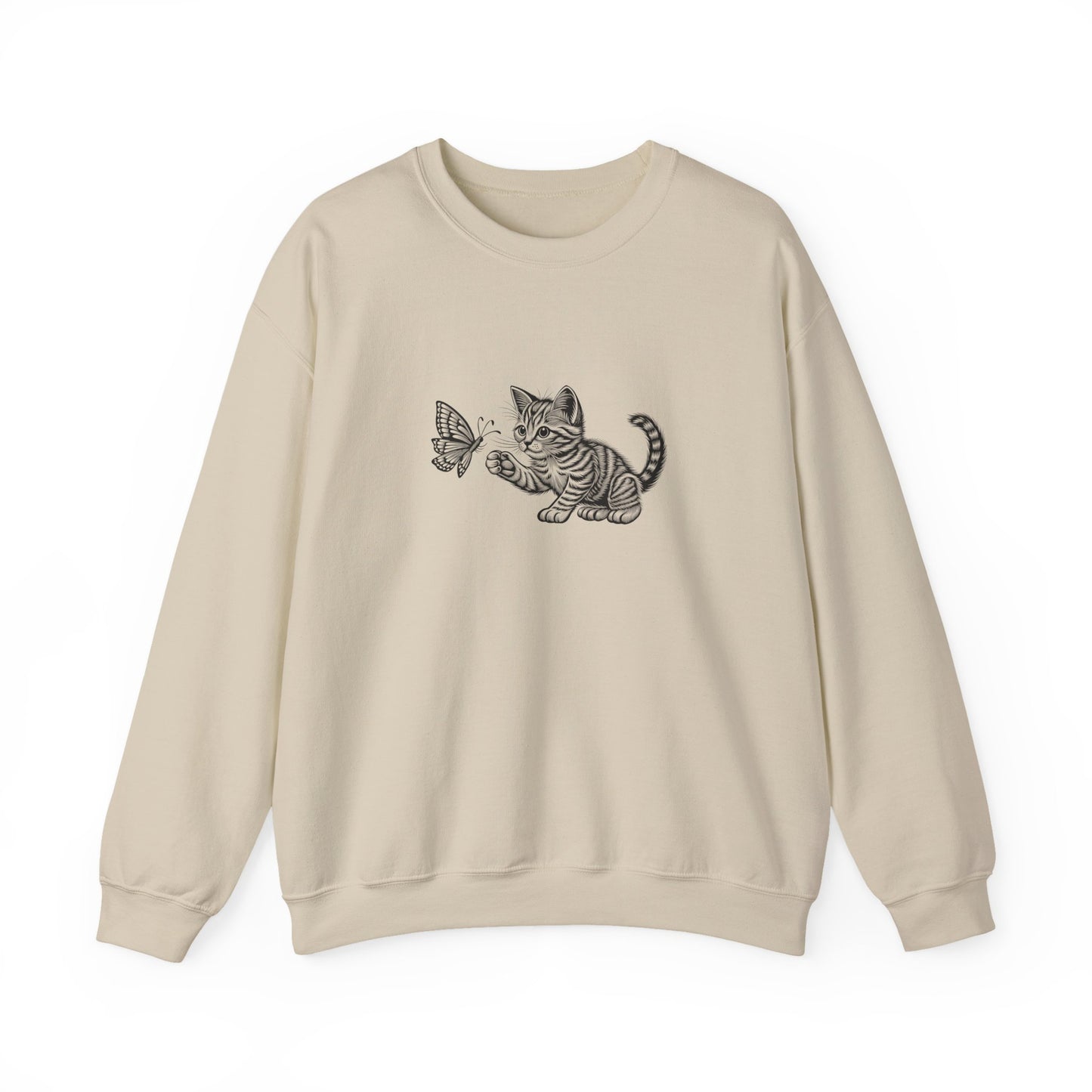 Kitten Butterfly Sweatshirt, Cozy Crewneck with Cat Art, Perfect Gift for Animal Lovers, Cute Sweatshirt for Relaxation & Everyday Wear