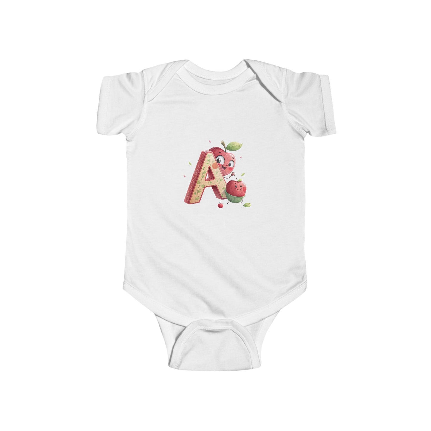 Cute Apple Design Infant Bodysuit Letter A