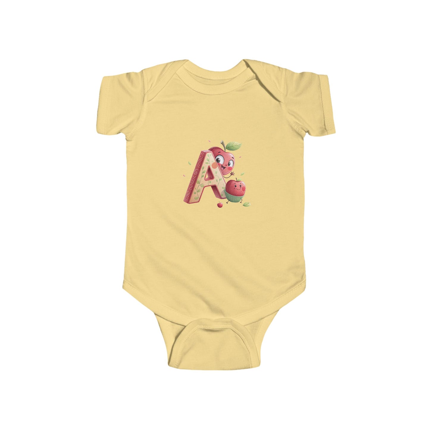 Cute Apple Design Infant Bodysuit Letter A