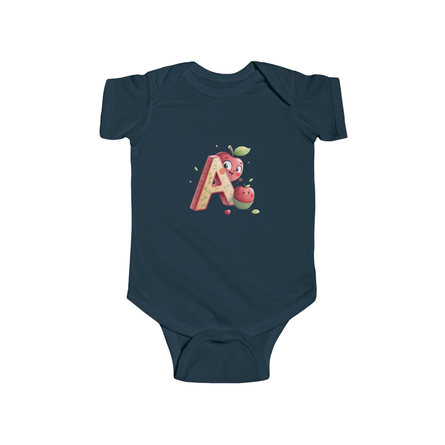 Cute Apple Design Infant Bodysuit Letter A