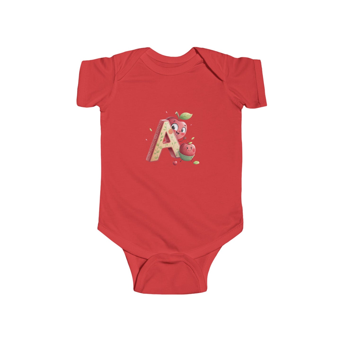 Cute Apple Design Infant Bodysuit Letter A