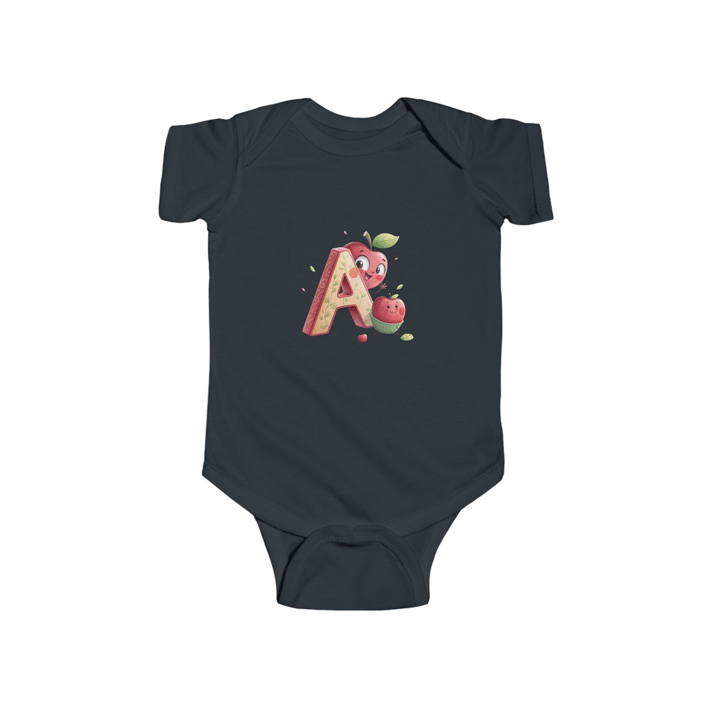 Cute Apple Design Infant Bodysuit Letter A