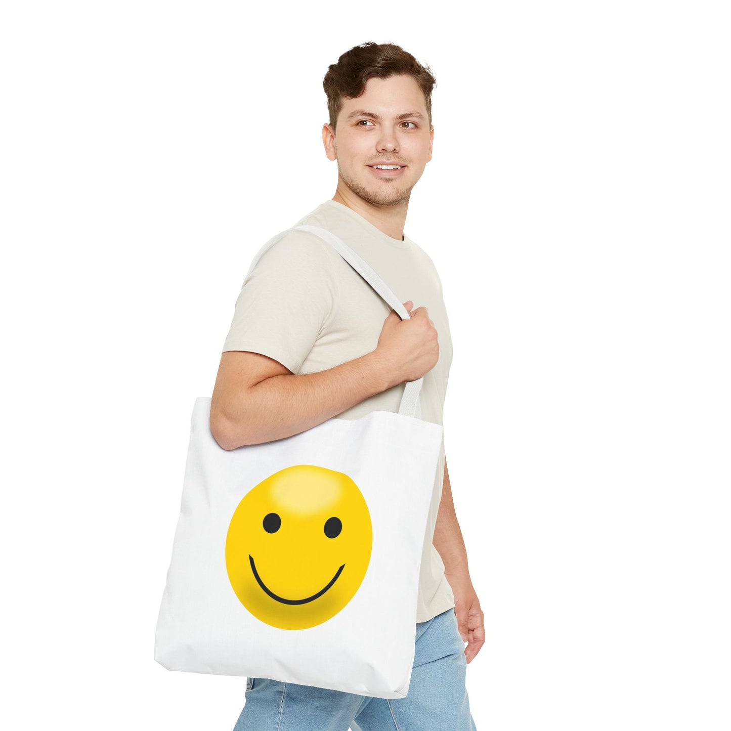 Smiley Face Tote Bag, Eco-Friendly Shopping Bag, Fun Beach Bag, Gift for Teens, Happy Tote for Everyday Use