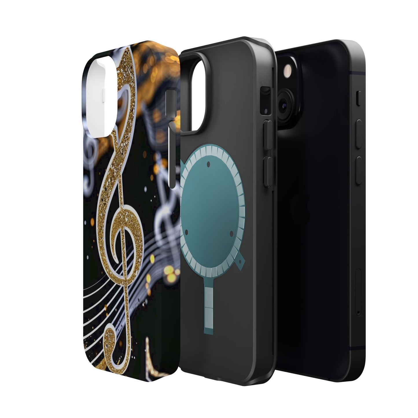 Music Notes Magnetic Impact-Resistant Phone Case — Gold Treble Clef Design