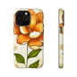 Floral Phone Case with Orange Flower Design, Tough Phone Cover, Floral Gift, Stylish Tech Accessory, Nature Lovers, Spring Vibes