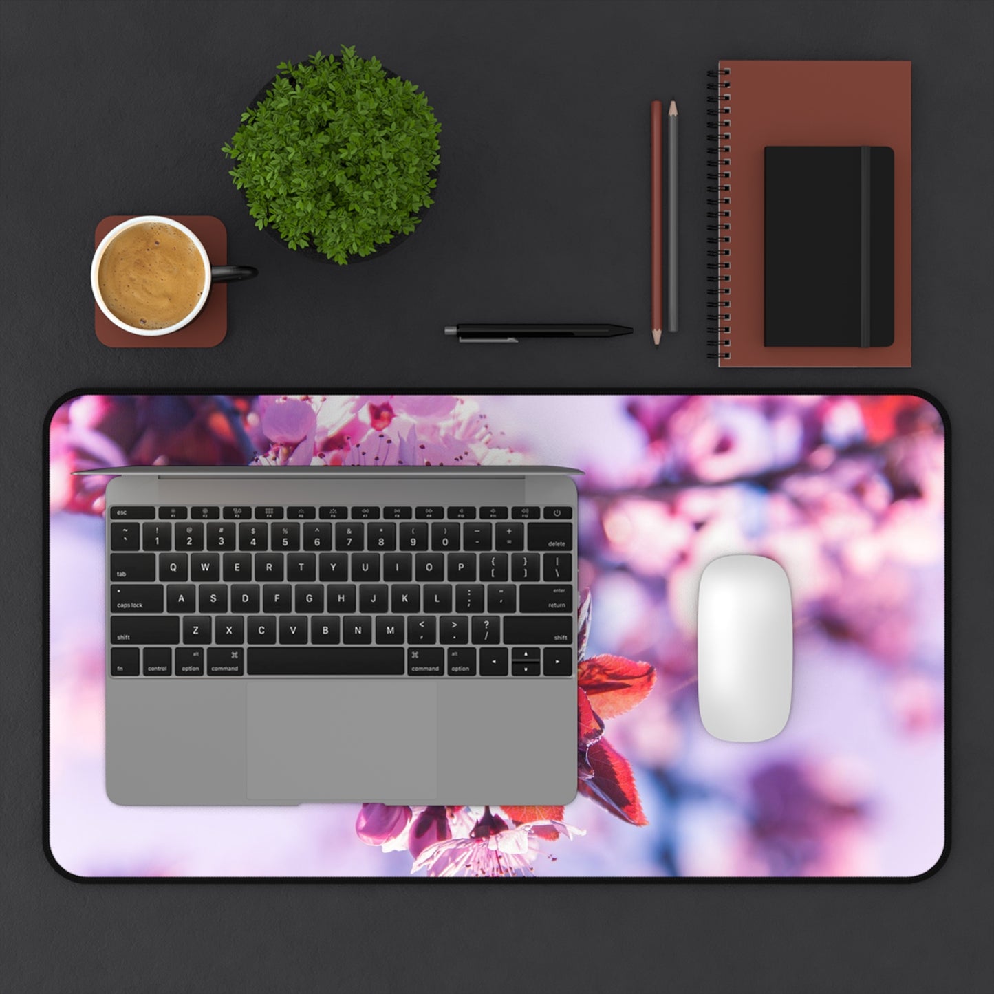 Floral Desk Mat - Elegant Mouse Pad, Office Decor, Gift for Her, Blooming Cherry Blossoms Design, Workstation Accessory, Spring Vibes